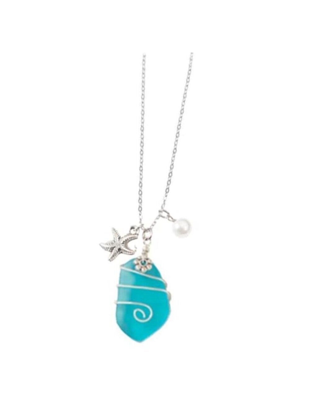 Womens Boho Sea Glass Charm Necklace
